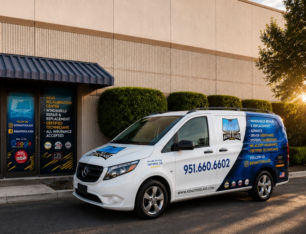 KD Auto Glass storefront and mobile service van