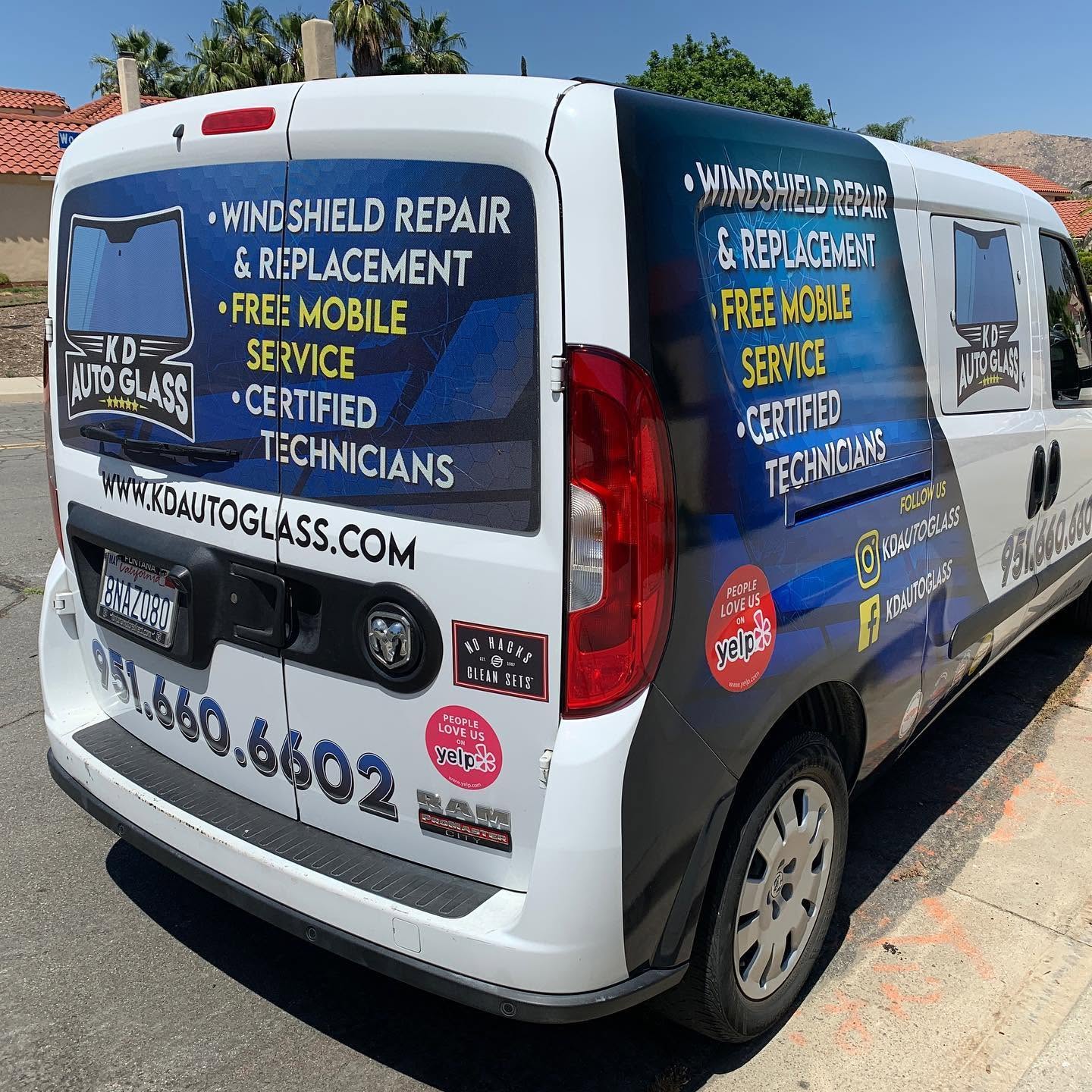 KD Auto Glass mobile service vehicle ready for auto glass work